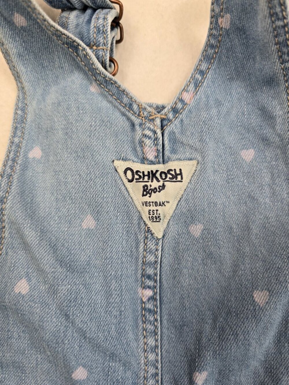 OshKosh Bgosh Toddler Denim Overalls 2T Heart Print 100% Cotton - Picture 6 of 6